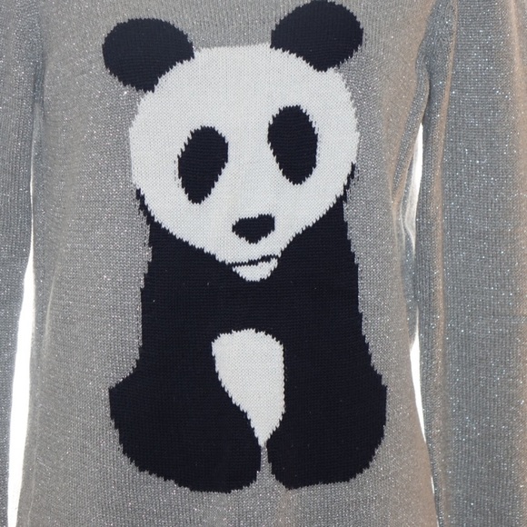 Sweater Project Panda Bear Sweater Crew Neck Silver Metallic Lurex Grey Black S - Picture 9 of 16
